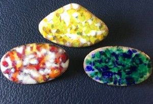 Vintage Set of 3 Boho Enamel Metal Multicolored Abstract Designs Pins